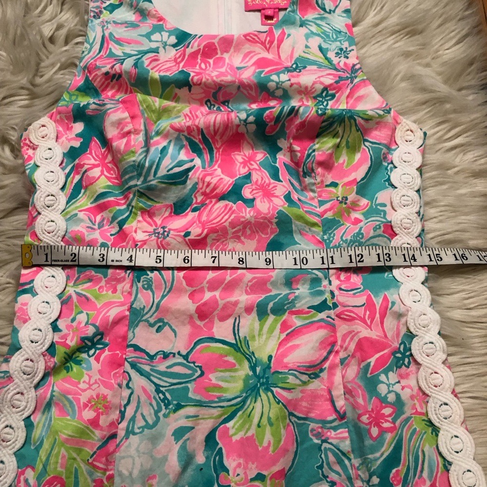 Lilly Putlizer Floral Crochet Bow Tie Pink Multicolor Sleeveless Sheath Dress 2 - Picture 10 of 11